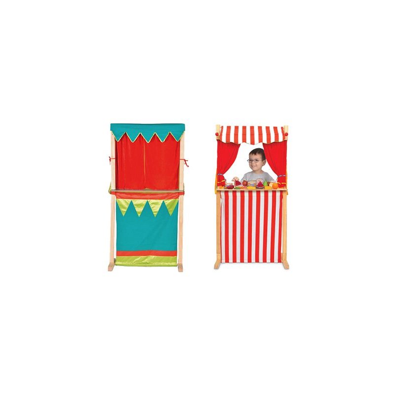 Teatro fiesta crafts marionetas y tienda en madera tela doble cara 100x28x34 cm
