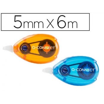 Corrector q-connect cinta blanco 5 mm x 6 mt - blister dos uds naranja y azul