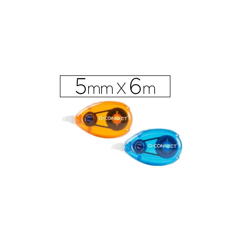 Corrector q-connect cinta blanco 5 mm x 6 mt - blister dos uds naranja y azul