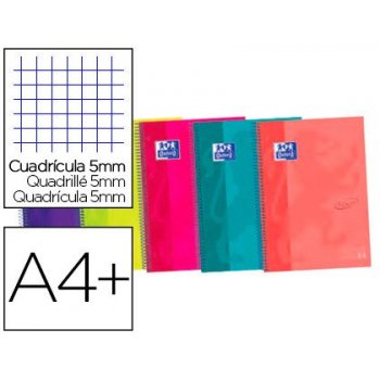Cuaderno espiral oxford ebook 5 tapa extradura din a4+ 120 h cuadricula 5 mm colores surtidos touch
