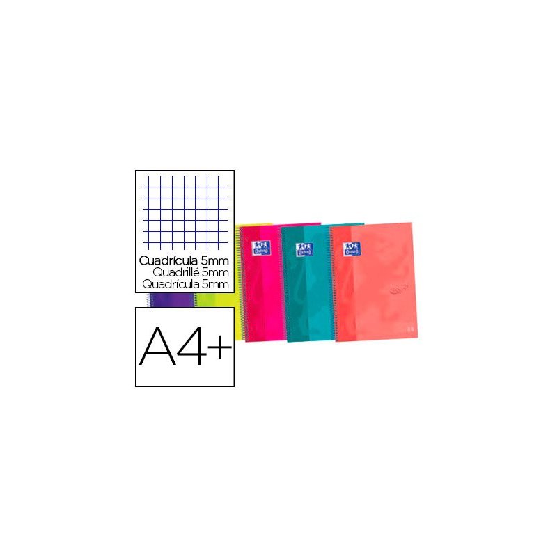 Cuaderno espiral oxford ebook 4 tapa extradura din a5+ 120 h cuadricula 5 mm colores surtidos touch