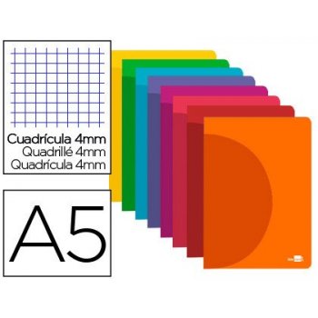 Libreta liderpapel 360 tapa de plastico a5 48 hojas 90g m2 cuadro 4mm con margen colores surtidos