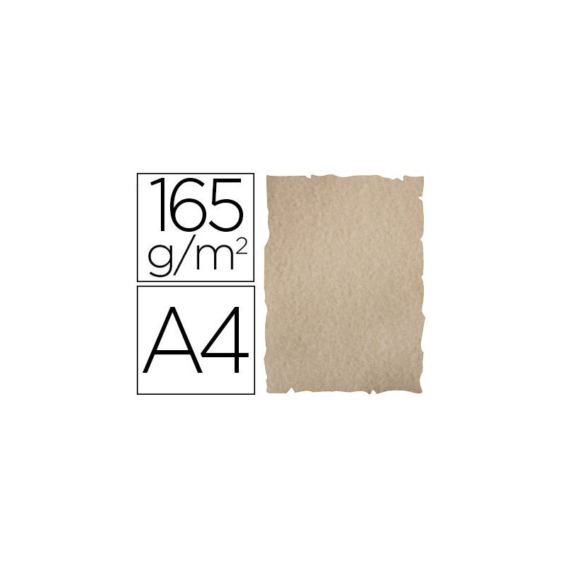 Papel color liderpapel pergamino con bordes a4 165g m2 arena pack de 25 hojas