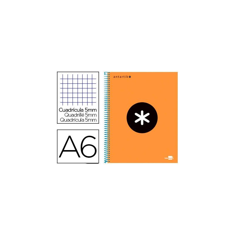 Cuaderno espiral liderpapel a6 micro antartik tapa forrada 100h 100 gr cuadro 5 mm 4 bandas color naranja