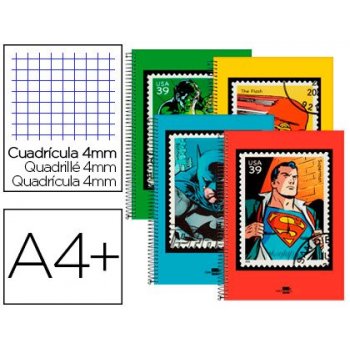 Cuaderno espiral liderpapel folio 80h cuadro 4mm con margen tapa blanda 60 gr fantasia 2017 superheroe