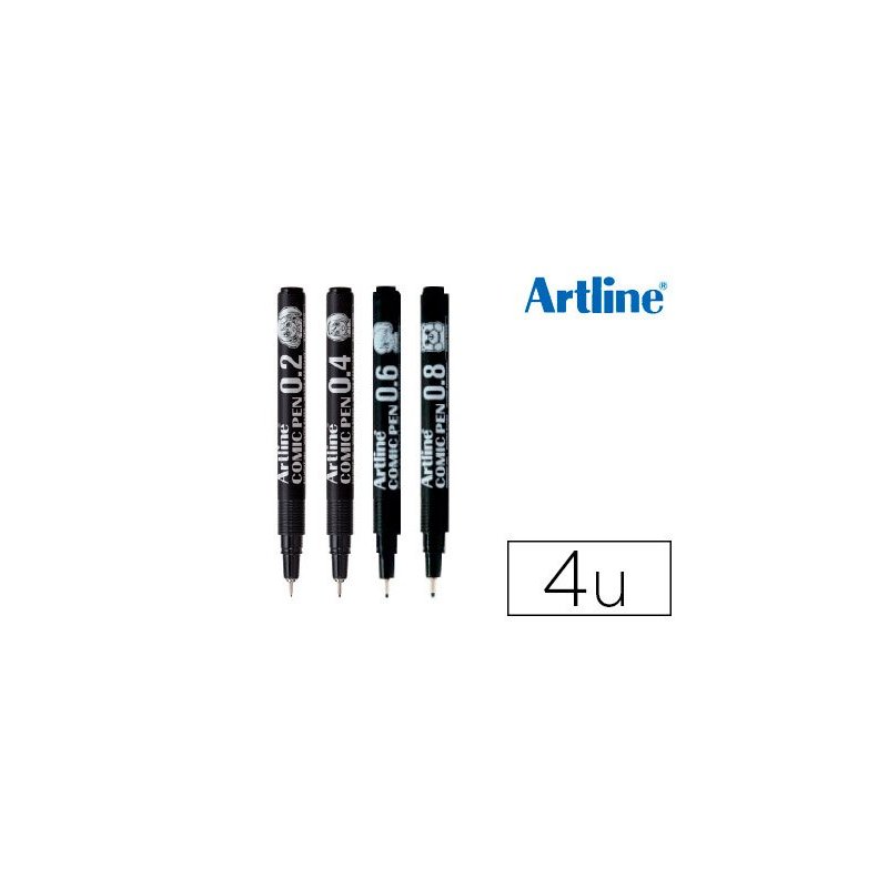 Rotulador artline comic pen calibrado micrometrico negro bolsa de 4 uds 0,2 0,4 0,6 0,8 mm