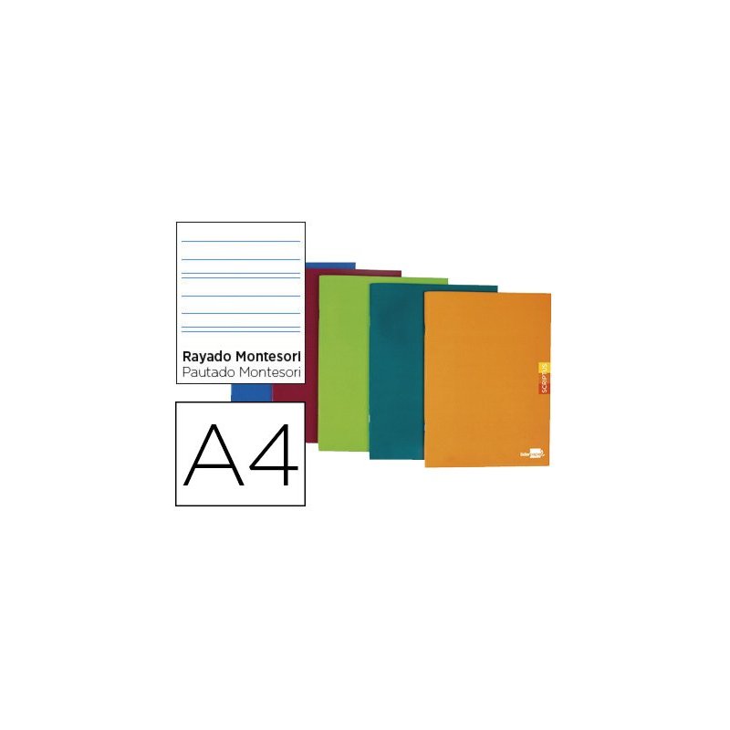 Libreta liderpapel scriptus a4 48 hojas 90g m2 rayado montessori 3,5mm con margen colores surtidos