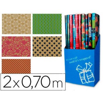 Papel regalo fantasia todo año kraft rollo de 2 x 0,70 mt 60 gr modelos surtidos