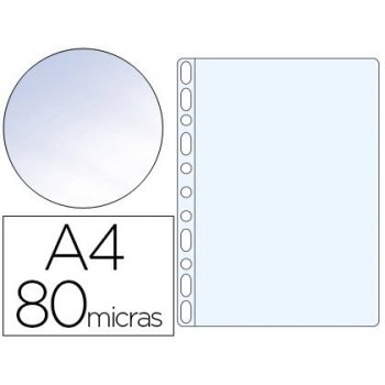 Funda multitaladro q-connect din a4 80 mc cristal caja de 100 unidades