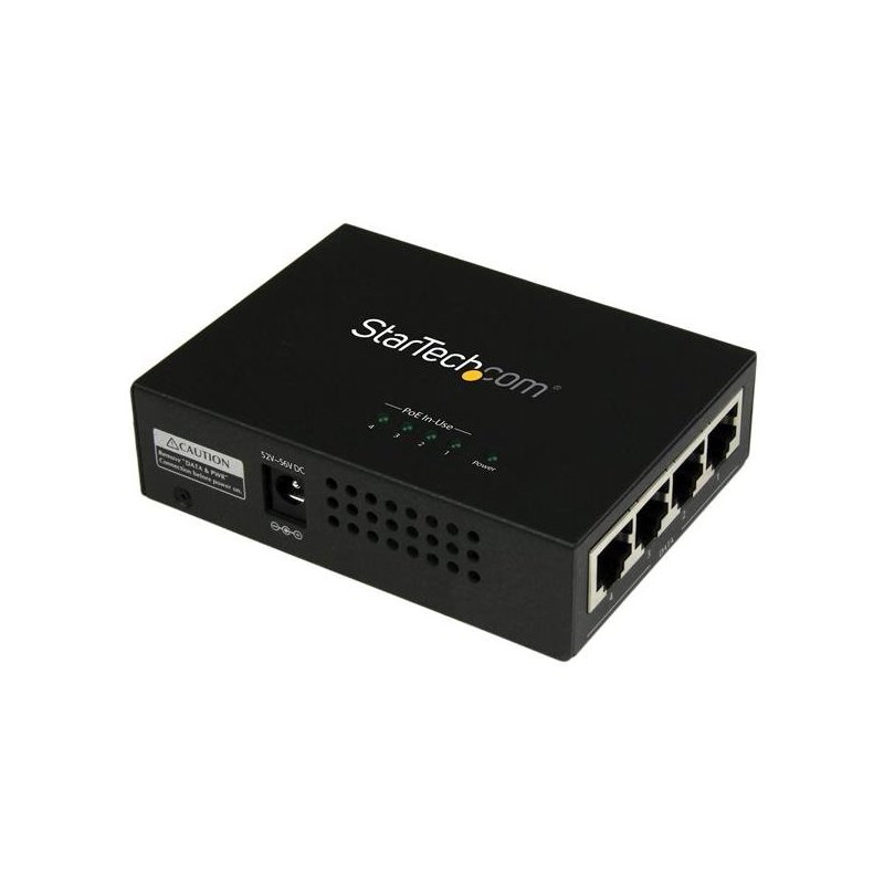 StarTech.com Inyector de Alimentación PoE Power over Ethernet Midspan 4 Puertos Gigabit RJ45 de Pared - 802.3 at af