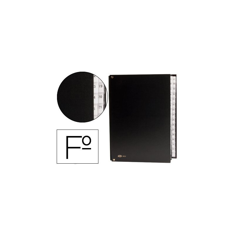 Carpeta clasificador carton compacto pardo folio 31 departamento numericos negro