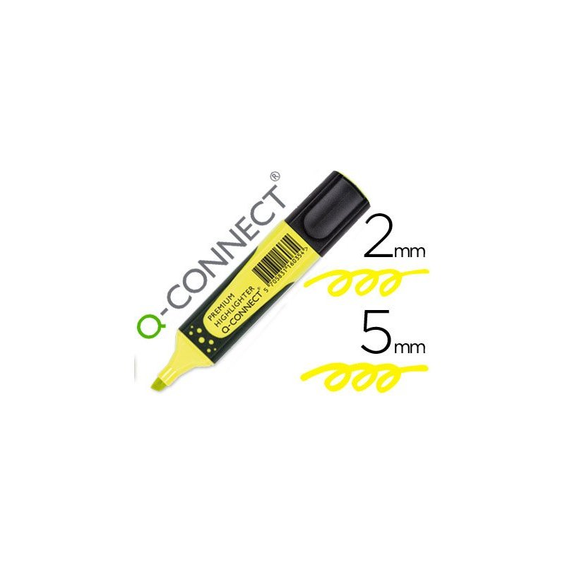 Rotulador q-connect fluorescente amarillo premium punta biselada con sujecion de caucho