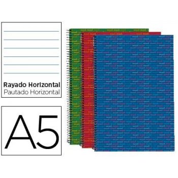 Cuaderno espiral liderpapel microperforado a5 140h horizontal 5 colores 6 taladros 80 grtapa forrada multilider surti ti