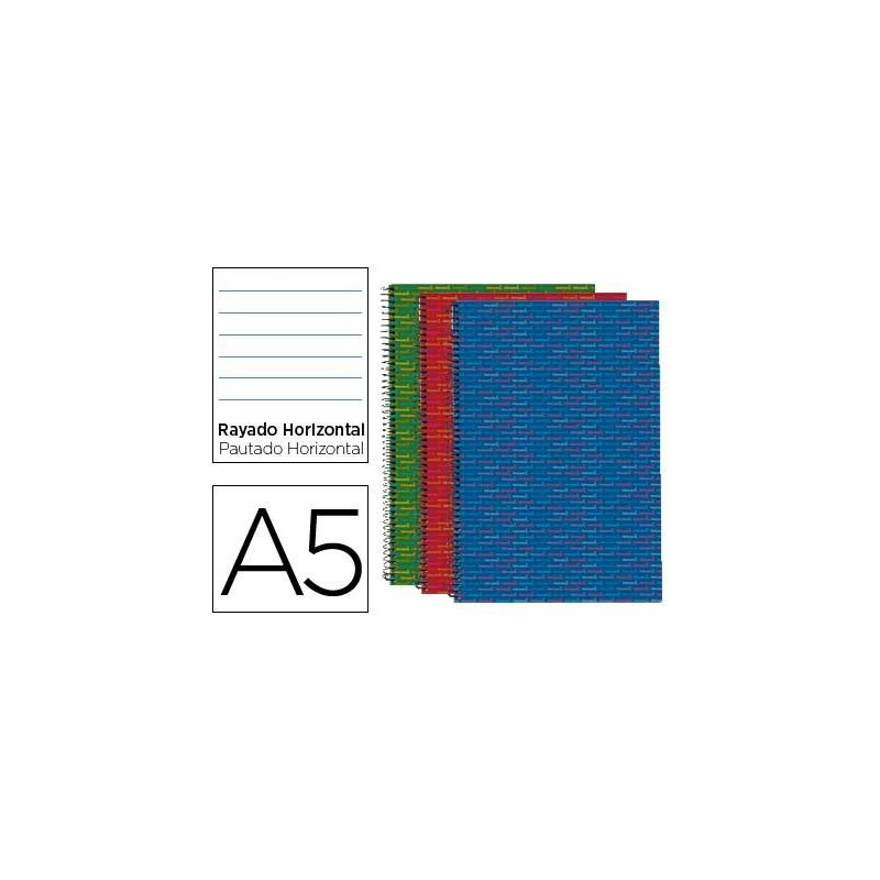 Cuaderno espiral liderpapel microperforado a5 140h horizontal 5 colores 6 taladros 80 grtapa forrada multilider surti ti