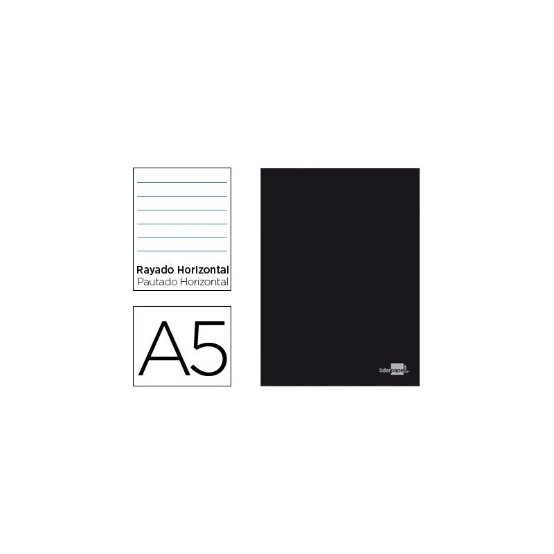 Libreta liderpapel tapa negra a5 80 hojas 60g m2 horizontal con doble margen