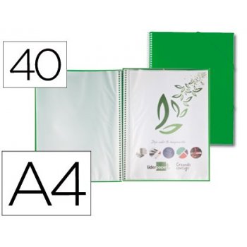 Carpeta liderpapel escaparate con espiral 40 fundas polipropileno din a4 verde