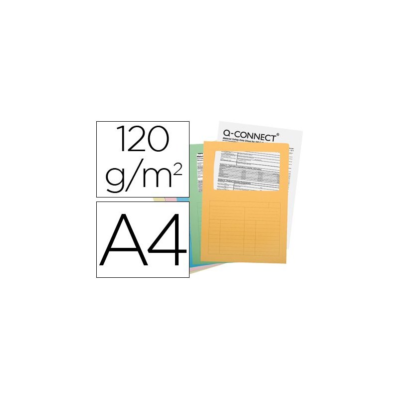 Subcarpeta cartulina q-connect din a4 colores surtidos con con ventana transparente 120 gr paquete de 25 unidades