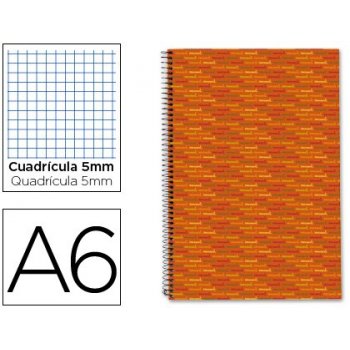 Cuaderno espiral liderpapel a6 micro multilider tapa forrada 140h 70g cuadro 5mm 5 bandas naranja