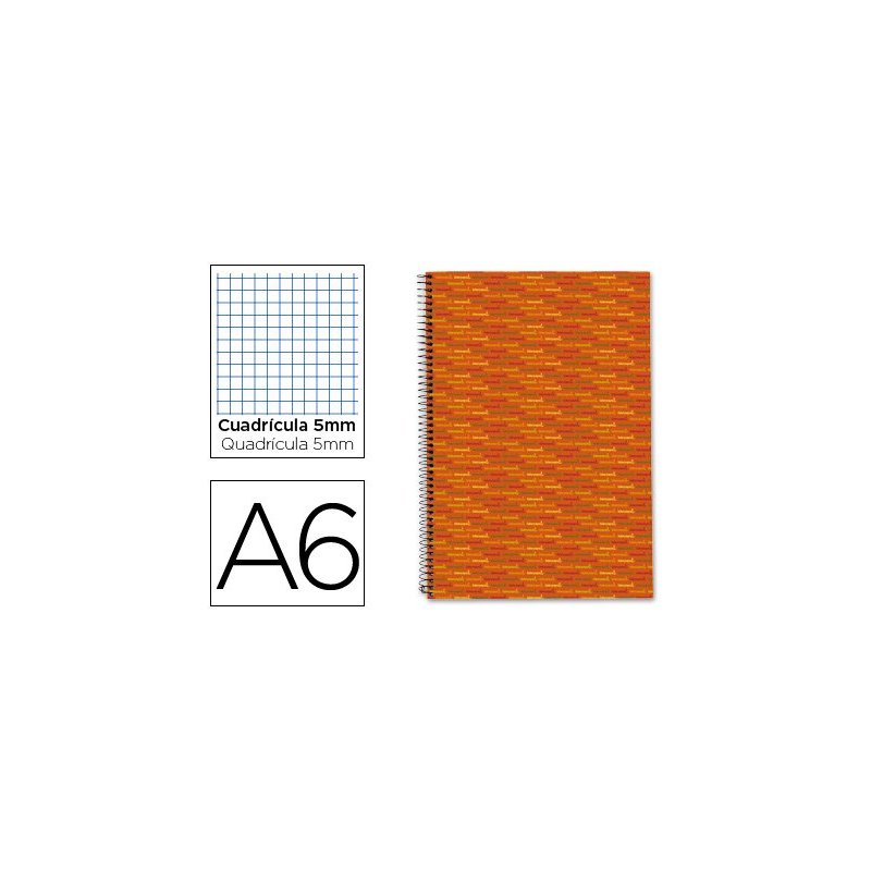 Cuaderno espiral liderpapel a6 micro multilider tapa forrada 140h 70g cuadro 5mm 5 bandas naranja