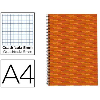 Cuaderno espiral liderpapel a4 micro multilider tapa forrada 140h 80g cuadro 5mm 5 bandas 4 taladros naranja