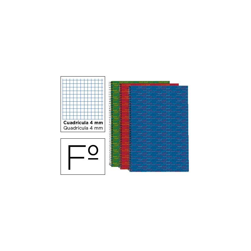 Cuaderno espiral liderpapel folio multilider tapa forrada 80h 80 gr cuadro 4mm con margen colores surtidos