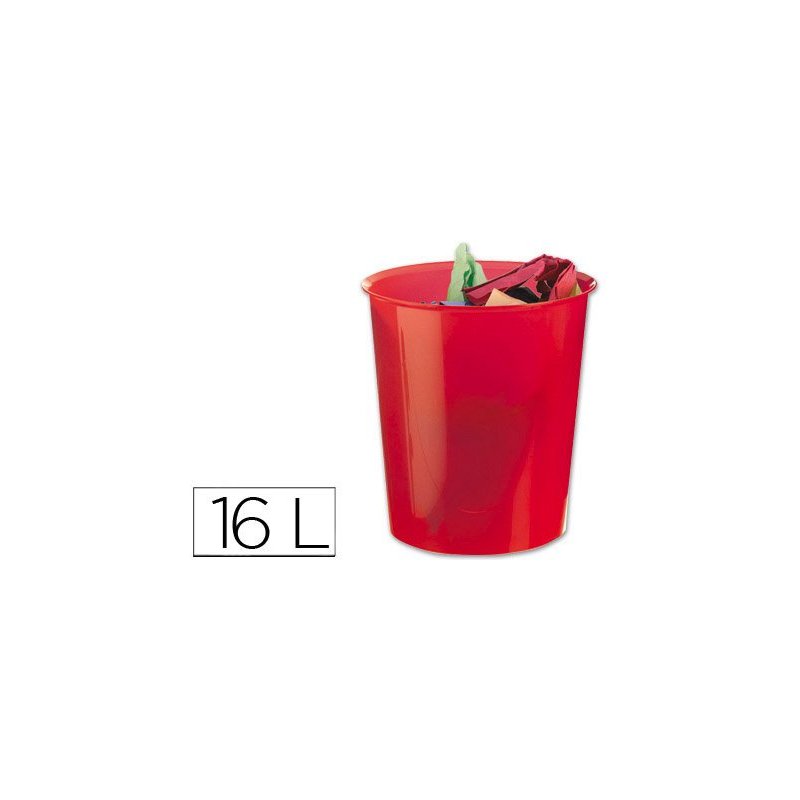 Papelera plastico q-connect rojo translucido 16 litros