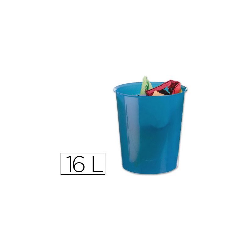 Papelera plastico q-connect azul translucido 16 litros