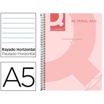 Cuaderno espiral q connect a5 micro tapa plastico 80h 70g horizontal sin bandas 6 taladros rosa