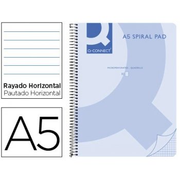 Cuaderno espiral q connect a5 micro tapa plastico 80h 70g horizontal sin bandas 6 taladros azul