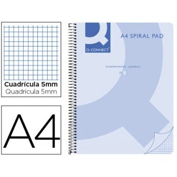 Cuaderno espiral q connect a4 micro tapa plastico 80h 70g cuadro 5mm sin bandas 4 taladros azul