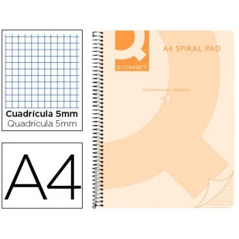 Cuaderno espiral q connect a4 micro tapa plastico 80h 70g cuadro 5mm sin bandas 4 taladros naranja
