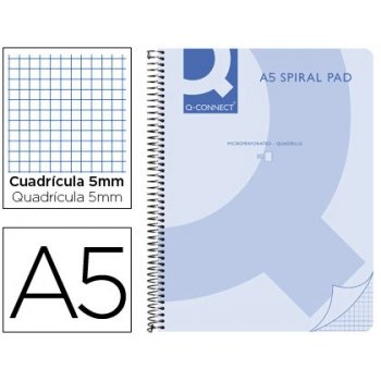Cuaderno espiral q connect a5 micro tapa plastico 80h 70g cuadro 5mm sin bandas 6 taladros azul