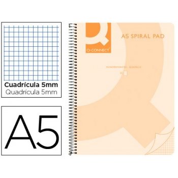 Cuaderno espiral q connect a5 micro tapa plastico 80h 70g cuadro 5mm sin bandas 6 taladros