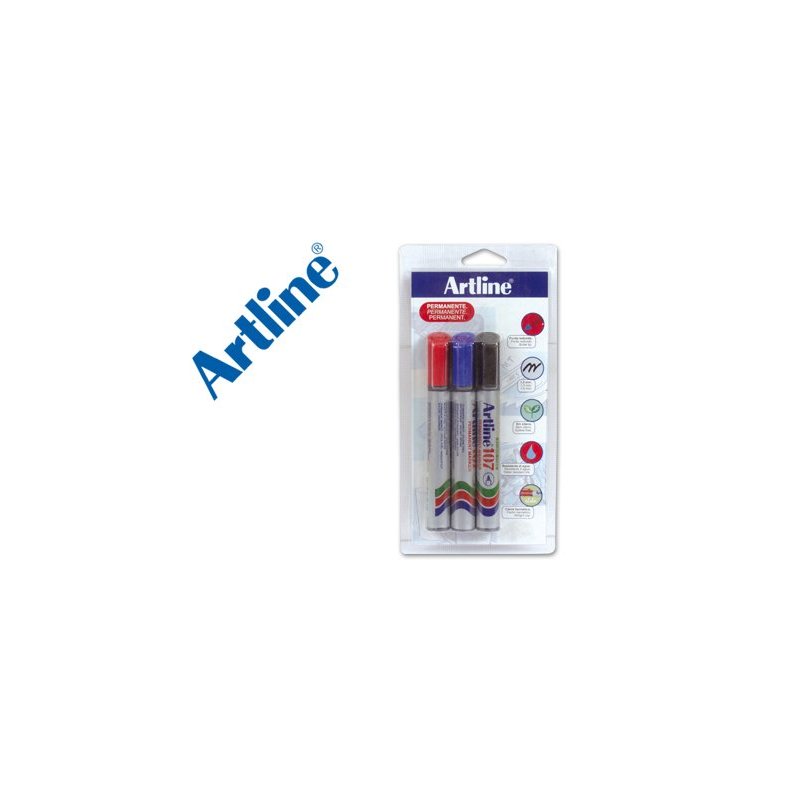Rotulador artline marcador permanente 107 -punta redonda -blister de 3 unidades (1 negro 1 rojo 1 azul)