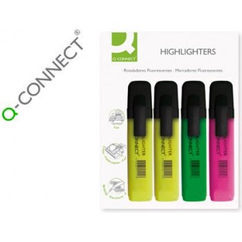 Rotulador q-connect fluorescente surtido -2 amarillo, 1 verde, 1 rosa -blister de 4 unidades