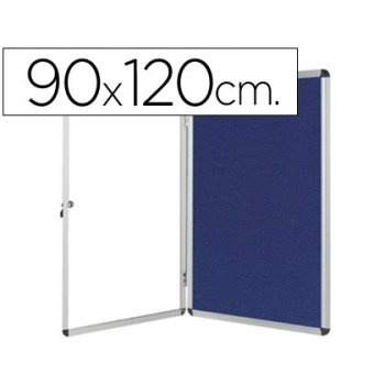 Vitrina de anuncios q-connect mural grande fieltro azul con puerta y marco con cerradura 120x90 cm