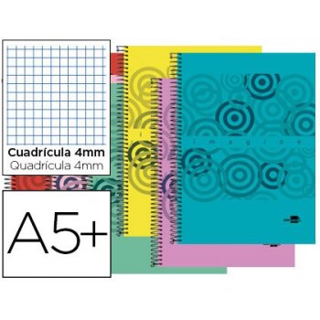 Cuaderno espiral liderpapel imagine cuarto tapa plastico 80h 60g cuadro 4mm con margen colores surtidos