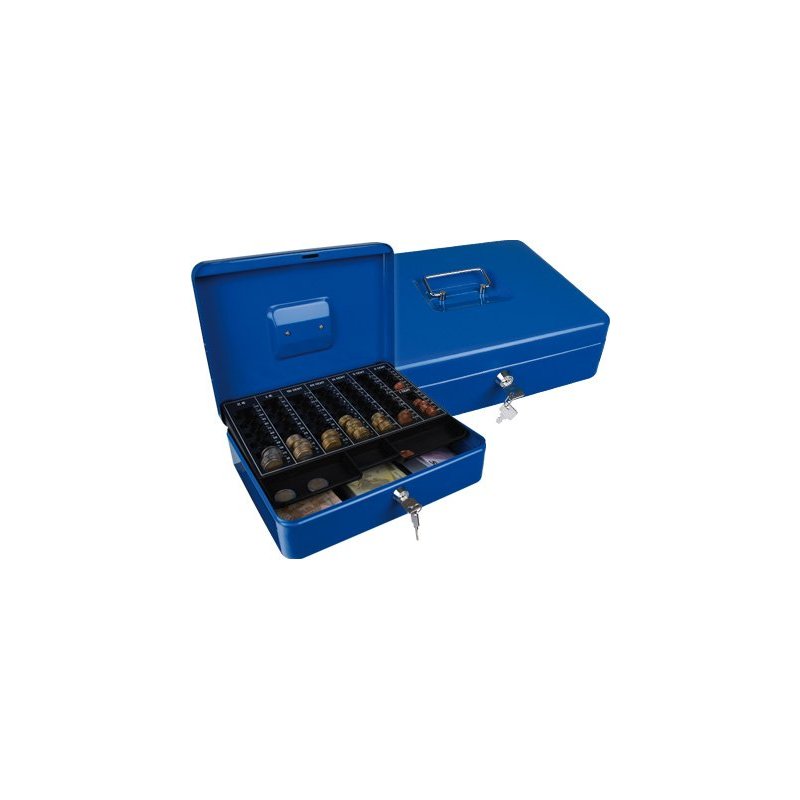 Caja caudales q-connect 12" 300x240x90 mm azul con portamonedas