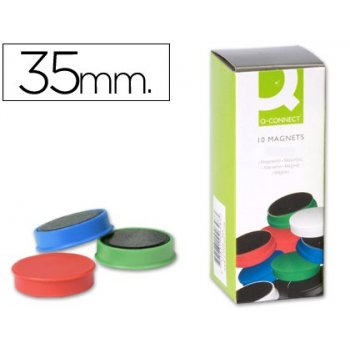 Imanes para sujecion q-connect ideal para pizarras magneticas35 mm colores surtidos -caja de 10 imanes