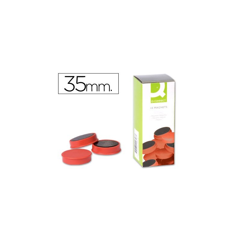 Imanes para sujecion q-connect ideal para pizarras magneticas35 mm rojo -caja de 10 imanes