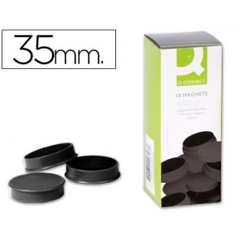 Imanes para sujecion q-connect ideal para pizarras magneticas35 mm negro -caja de 10 imanes