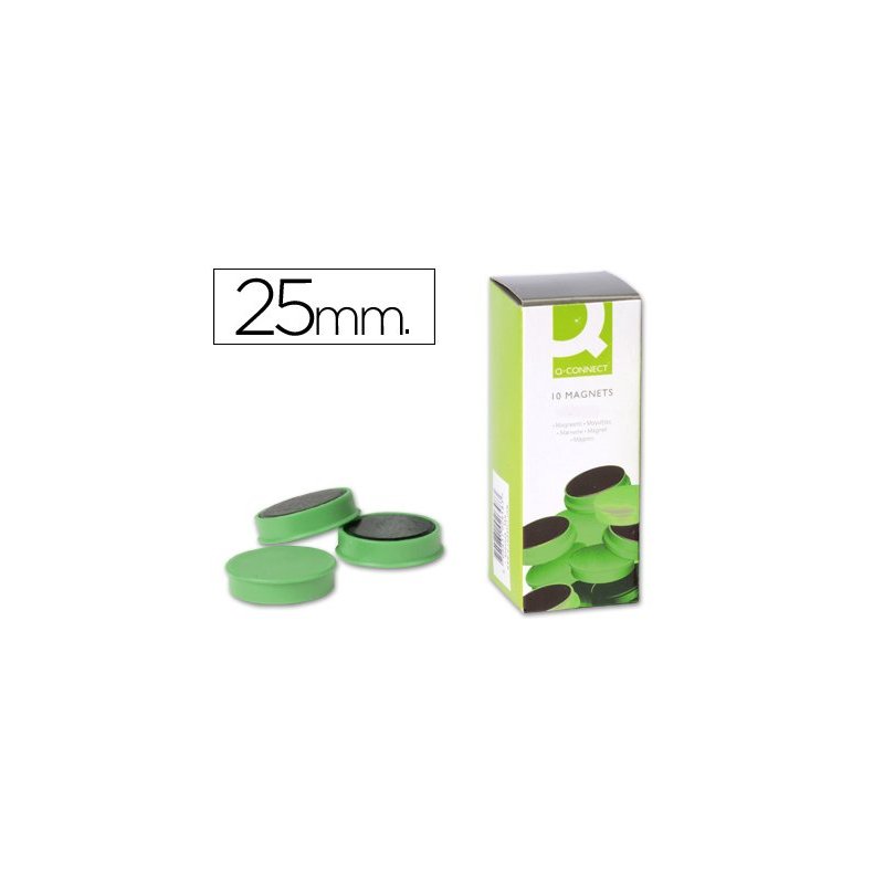 Imanes para sujecion q-connect ideal para pizarras magneticas25 mm verde -caja de 10 imanes