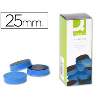 Imanes para sujecion q-connect ideal para pizarras magneticas25 mm azul -caja de 10 imanes