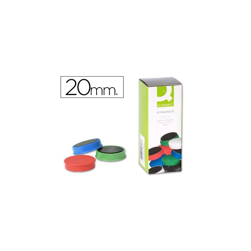 Imanes para sujecion q-connect ideal para pizarras magneticas20 mm colores surtidos -caja de 10 imanes