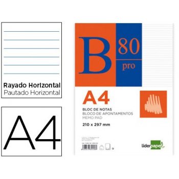 Bloc notas liderpapel horizontal a4 80 hojas 60g m2 encolado