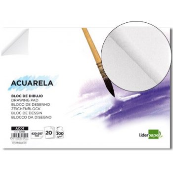 Bloc dibujo liderpapel acuarela encolado 210x297mm 20 hojas 300g m2 sin recuadro