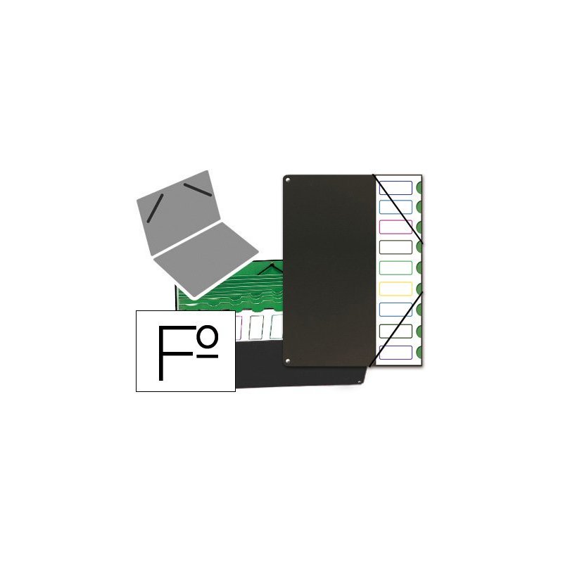 Carpeta clasificador tapa de plastico pardo folio -9 departamentos negro