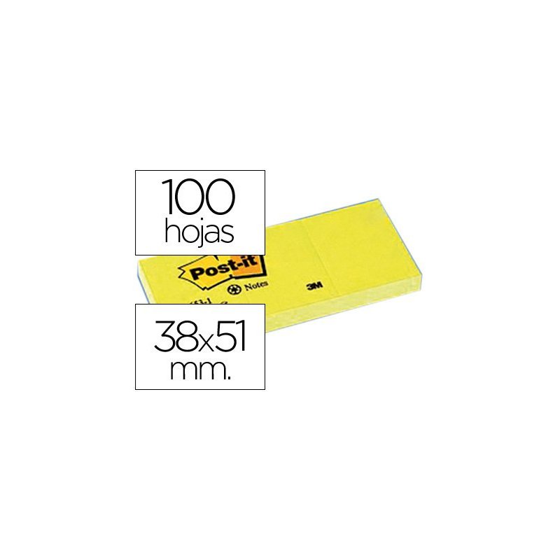 Bloc de notas adhesivas quita y pon post-it 38x51 mm papel reciclado amarillo pack de 3 blocs 653-1
