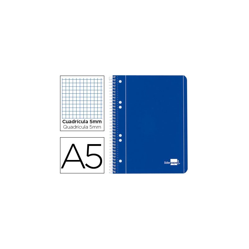 Cuaderno espiral liderpapel a5 micro serie azul tapa blanda 80h 80 gr cuadro5mm 6 taladros azul