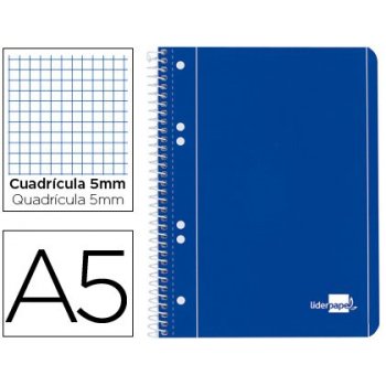 Cuaderno espiral liderpapel a5 micro serie azul tapa blanda 80h 80 gr cuadro5mm 6 taladros azul